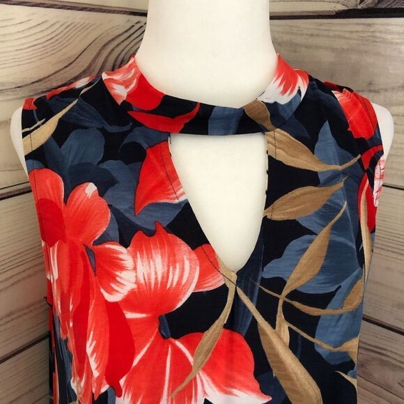 Navy & Red Floral Cut Out Dress Small NWT - Picture 2 of 6